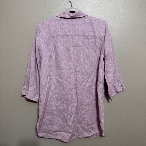 Chico’s no iron 100% linen high low button up shirt purple size 8/10 - Picture 3 of 7
